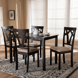 PREMIER STUDIO SYLVIA MODERN AND CONTEMPORARY ESPRESSO BROWN FINISHED AND SAND FABRIC UPHOLSTERED 5-PIECE DINING SET