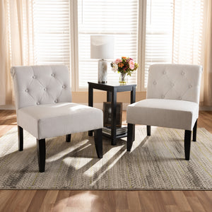 PREMIER STUDIO VEDA TRANSITIONAL 3-PIECE BEIGE FABRIC UPHOLSTERED AND BLACK-FINISHED WOOD ACCENT CHAIR AND TABLE SET