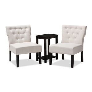PREMIER STUDIO LERATO TRANSITIONAL 3-PIECE BEIGE FABRIC UPHOLSTERED AND BLACK-FINISHED WOOD ACCENT CHAIR AND TABLE SET