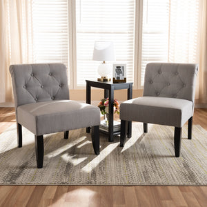 PREMIER STUDIO VEDA TRANSITIONAL 3-PIECE BEIGE FABRIC UPHOLSTERED AND BLACK-FINISHED WOOD ACCENT CHAIR AND TABLE SET