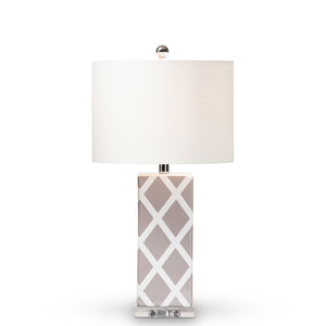 PREMIER STUDIO SELIA MODERN AND CONTEMPORARY GRAY AND WHITE DIAMOND PATTERNED CERAMIC TABLE LAMP