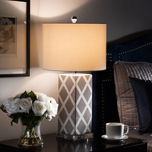 PREMIER STUDIO SELIA MODERN AND CONTEMPORARY GRAY AND WHITE DIAMOND PATTERNED CERAMIC TABLE LAMP