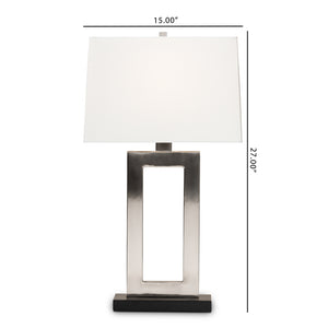 PREMIER STUDIO SERRE MODERN AND CONTEMPORARY SILVER METAL RECTANGULAR CUT-OUT TABLE LAMP