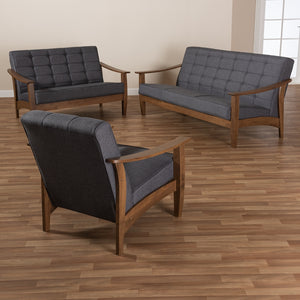 PREMIER STUDIO LARSEN MID-CENTURY MODERN GRAY FABRIC UPHOLSTERED WALNUT WOOD 3-PIECE LIVING ROOM SET