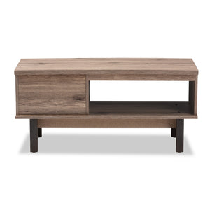 PREMIER STUDIO AREND MODERN AND CONTEMPORARY TWO-TONE OAK BROWN AND BLACK WOOD 1-DRAWER COFFEE TABLE