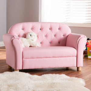 PREMIER STUDIO GEMMA MODERN AND CONTEMPORARY PINK FAUX LEATHER 2-SEATER KIDS LOVESEAT