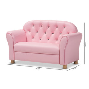 PREMIER STUDIO GEMMA MODERN AND CONTEMPORARY PINK FAUX LEATHER 2-SEATER KIDS LOVESEAT