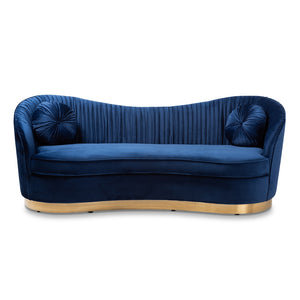 PREMIER STUDIO NEVENA GLAM ROYAL BLUE VELVET FABRIC UPHOLSTERED GOLD-FINISHED SOFA