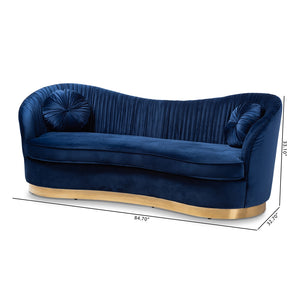 PREMIER STUDIO NEVENA GLAM ROYAL BLUE VELVET FABRIC UPHOLSTERED GOLD-FINISHED SOFA