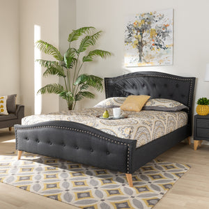 PREMIER STUDIO FELISA MODERN AND CONTEMPORARY CHARCOAL GREY FABRIC UPHOLSTERED AND BUTTON TUFTED QUEEN SIZE PLATFORM BED