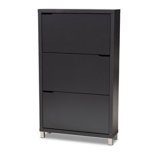 PREMIER STUDIO SIMMS MODERN AND CONTEMPORARY DARK GREY FINISHED WOOD SHOE STORAGE CABINET WITH 6 FOLD-OUT RACKS