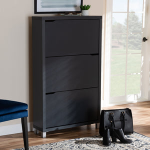 PREMIER STUDIO SIMMS MODERN AND CONTEMPORARY DARK GREY FINISHED WOOD SHOE STORAGE CABINET WITH 6 FOLD-OUT RACKS
