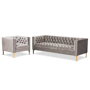 PREMIER STUDIO ZANETTA GLAM AND LUXE NAVY VELVET UPHOLSTERED GOLD FINISHED 2-PIECE SOFA AND LOUNGE CHAIR SET