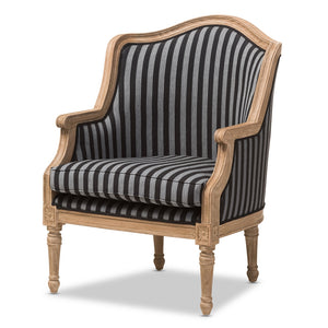 PREMIER STUDIO CHARLEMAGNE TRADITIONAL FRENCH BLACK AND GREY STRIPED ACCENT CHAIR