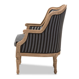 PREMIER STUDIO CHARLEMAGNE TRADITIONAL FRENCH BLACK AND GREY STRIPED ACCENT CHAIR