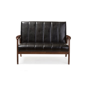 PREMIER STUDIO NIKKO MID-CENTURY MODERN SCANDINAVIAN STYLE FAUX LEATHER WOODEN 2-SEATER LOVESEAT