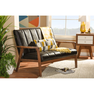 PREMIER STUDIO NIKKO MID-CENTURY MODERN SCANDINAVIAN STYLE FAUX LEATHER WOODEN 2-SEATER LOVESEAT