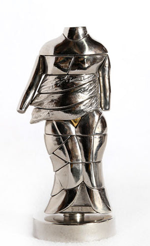 Mini Cariatide Nickel Plated 26 Element Puzzle Sculpture in Box with Book - Miguel Berrocal