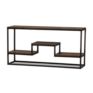 PREMIER STUDIO DOREEN RUSTIC INDUSTRIAL STYLE ANTIQUE BLACK TEXTURED FINISHED METAL DISTRESSED WOOD CONSOLE TABLE