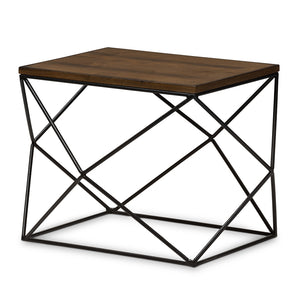 PREMIER STUDIO STILO RUSTIC MODERN STYLE ANTIQUE BLACK TEXTURED FINISHED METAL DISTRESSED WOOD OCCASIONAL END TABLE