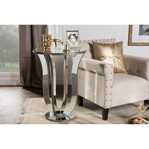 PREMIER STUDIO KYLIE MODERN FURNITURE AND CONTEMPORARY HOLLYWOOD REGENCY GLAMOUR STYLE MIRRORED ACCENT SIDE TABLE