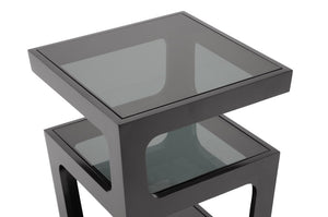 PREMIER STUDIO CLARA BLACK MODERN END TABLE WITH 3-TIERED GLASS SHELVES