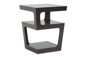 PREMIER STUDIO CLARA BLACK MODERN END TABLE WITH 3-TIERED GLASS SHELVES