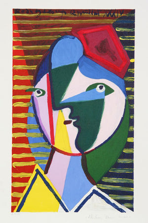 Pablo Picasso Estate Collection Visage de Femme sur Fond Raye Hand Signed Art  with COA