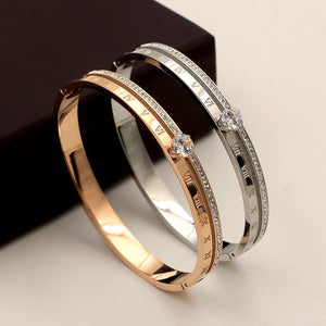 Elegant Bracelet Stainless Steel Crystal Roman Numerals Bangle Bracelet Rose Gold Color Female Woman Party Holiday Gift