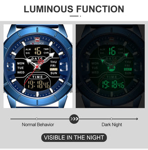 NAVIFORCE Top Luxury Brand Men's Watch Military Sport Quartz Wrist Watches Stainless Steel LED Digital clock