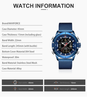 NAVIFORCE Top Luxury Brand Men's Watch Military Sport Quartz Wrist Watches Stainless Steel LED Digital clock