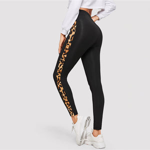 Cool Contrast Leopard Tape Leggings ActiveWear Women High Waist Skinny Leggings Fashion Athleisure Leggings