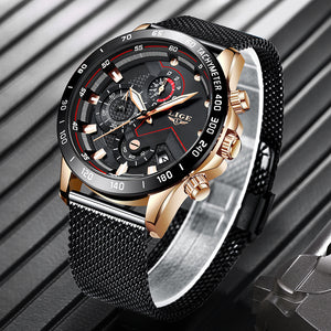 Top Fine Brand Luxury Style Mens Casual Mesh Belt Fashion Quartz Gold Watch Mens Watches Waterproof Clock Relogio Masculino