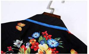 Beautiful  Exquisite  Black Floral Printed Blouse  Women's Turn Down Collar Long Sleeve Fashion Tops