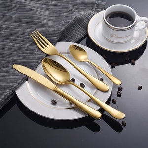 Beautiful European Style Gold Tableware Set Stainless Steel Cutlery Set 4 Gold Knife Cutlery Gold Silver Knife Dinner