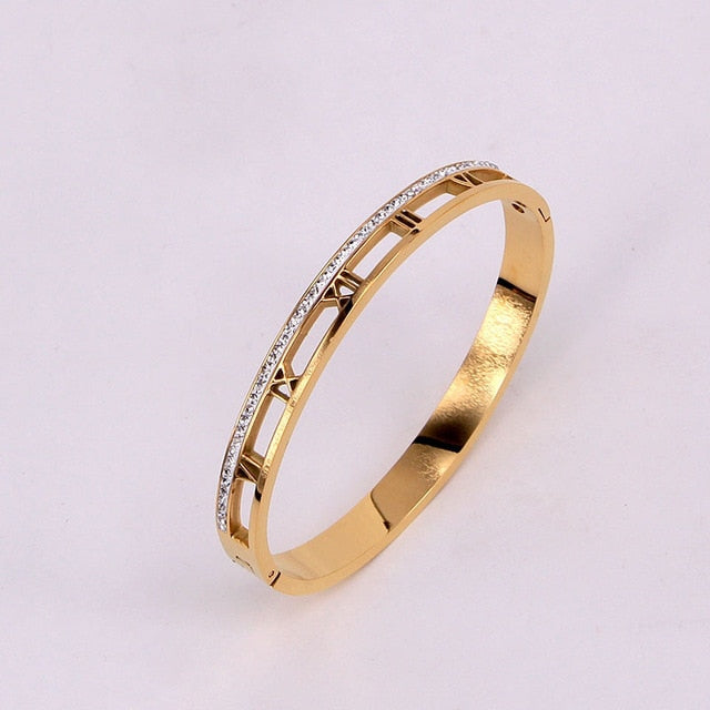 Soooo Chic! Best selling Classic Elegant Roman Numerals crystal bracelet and stainless steel jewelry bracelet for women