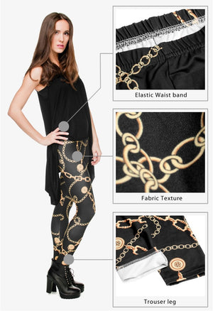 Fashionista Legging Women with Gold Chains design Sexy Fitness Pants Workout Leggings