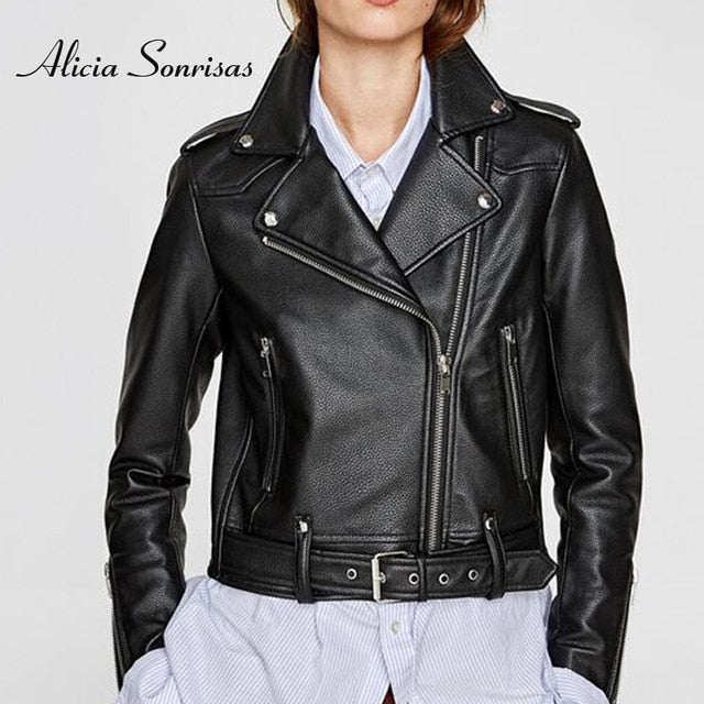 Leather Diva Style Fashion Jacket Women PU Faux Leather Jackets Moto Biker Jacket Black Zippers Motorcycle Biker Coats