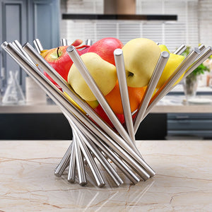 Stainless Steel Elegant Modern Design Fruit Bowl  Plate Tray Storage Kitchen Accessories Basket Foldable