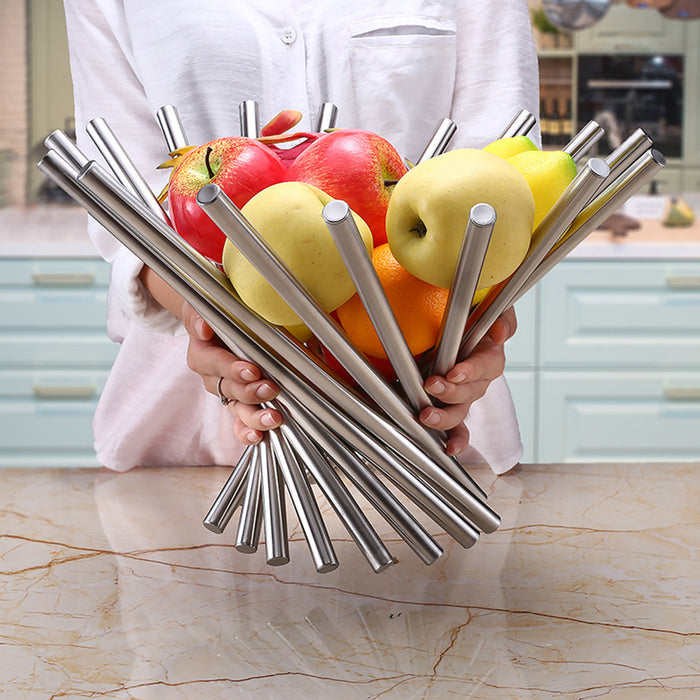 Stainless Steel Elegant Modern Design Fruit Bowl  Plate Tray Storage Kitchen Accessories Basket Foldable