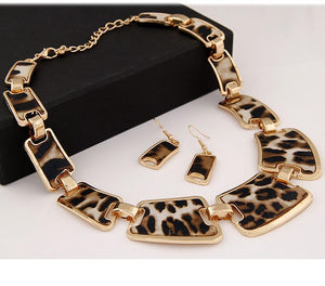 FAB Animal Skin Leopard Fashion Jewelry Sets Fashion Geometric Leopard Link Chain Necklace Earring Sets Fashion  Accessories