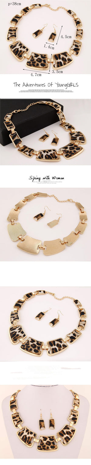 FAB Animal Skin Leopard Fashion Jewelry Sets Fashion Geometric Leopard Link Chain Necklace Earring Sets Fashion  Accessories