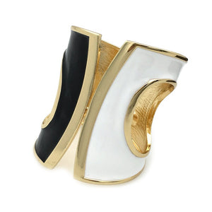 Make A Statement! Sophisticated Cool Black mix White Sculpture Art Cuff Bracelets Women's Gold  Tone Jewelry