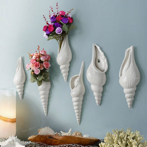 Simple Modern Beautiful Sea Shell Decor Elegant Vases, Creative  Nautical Sea Marine Chic  Mural Wall Flower Vase Conch Wall Decoration