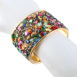 Happy Chic Colorful Vintage Cool Crystal Mosaic Cuff Bracelet Go Boho or Dress it up. Carved Wide mouth bracelets bangle for women