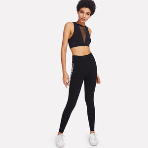 Sporty Fashion Black Letter Slogan Print Side Skinny Bottoms Leggings Women Activewear Casual yoga Pants