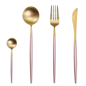 Beautiful Rose Gold Dinnerware Set 304 Stainless Steel Western Cutlery Set Kitchen Food Tableware Fork Knife Scoop Silverware Set