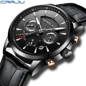 Mens FINE Fashion Watch Analog Quartz Wristwatch Waterproof Chronograph Sport Date Leather Band Watches montre homme