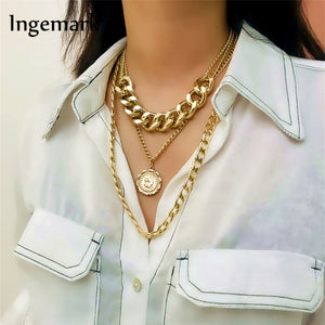 Miami Chic Choker Necklace Exaggerated Thick Chain European & America Fashion Queen Pendant Necklace Women Jewelry
