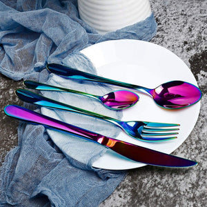 24 PCS Flatware Set Cutlery Stainless Steel Dinnerware Set Rainbow Colorful Silverware Tableware Hotel Party Kitchen Gift Talher